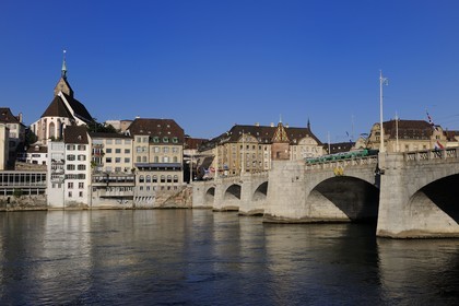Switzerland, Canton Basel-Stadt, Basel, the Mittlere Brücke over the river Rhine