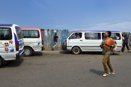 Gabon, Libreville, minibus at the bus terminal