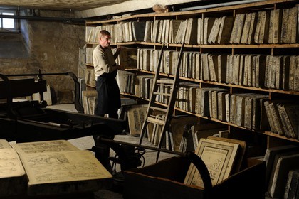 France, Vosges, Epinal, Cite de l'Image, Imagerie d'Epinal (Epinal Prints), lithographic limestone used for lithography