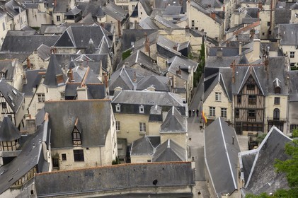 France, Indre et Loire (37), Vallée de la Loire classée Patrimoine Mondial de l' UNESCO, Chinon, la vieille ville vue depuis le château