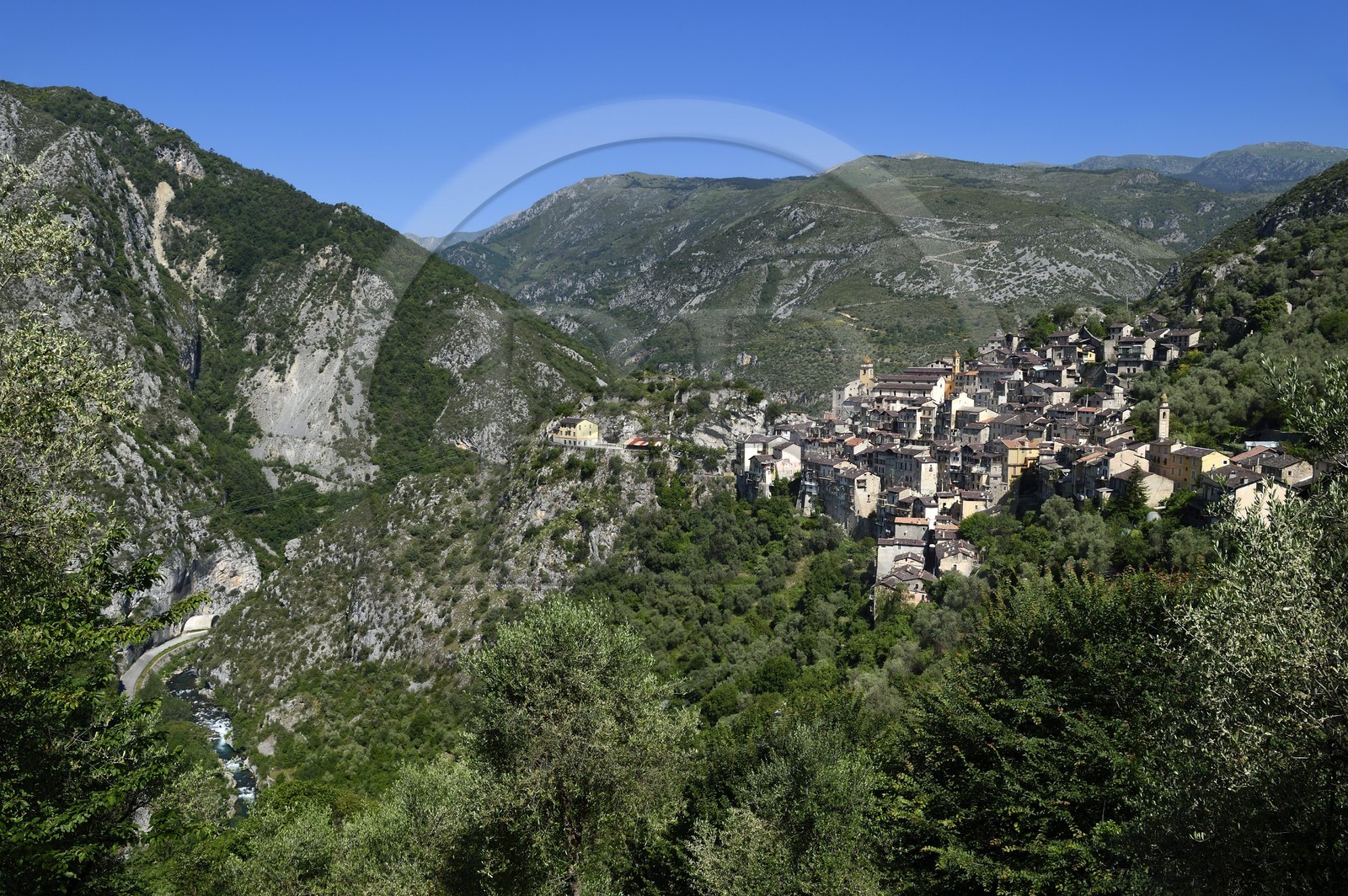France, Alpes-Maritimes, Roya Valley (Nice hinterland), at the foot of the Mercantour National Park, Saorge, the plateau of Ceva and the Roya river