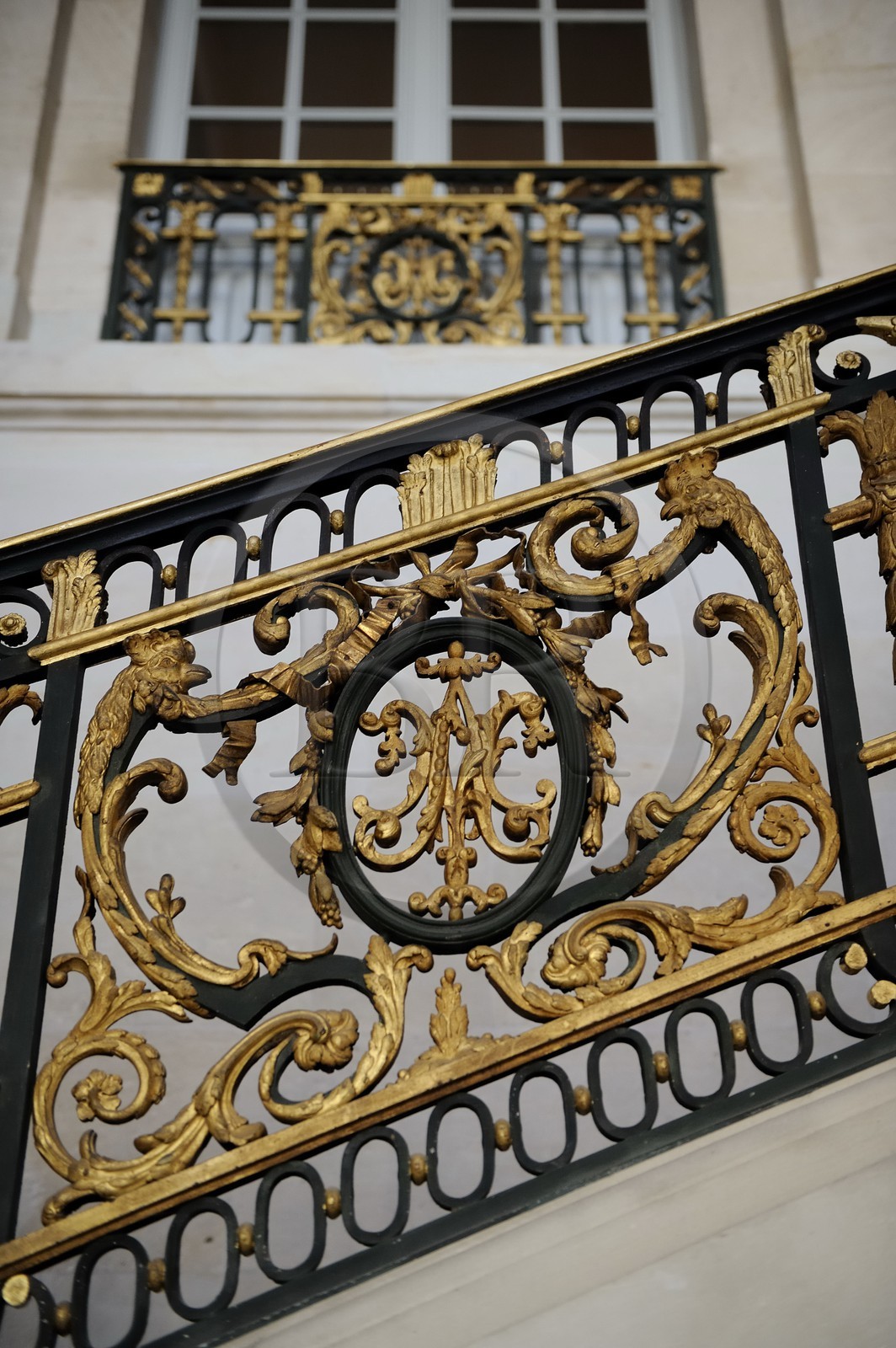 France, Yvelines, Chateau de Versailles, listed as World Heritage by UNESCO, Domaine de Marie Antoinette, the Petit Trianon, the big staircase with its wrought iron banister