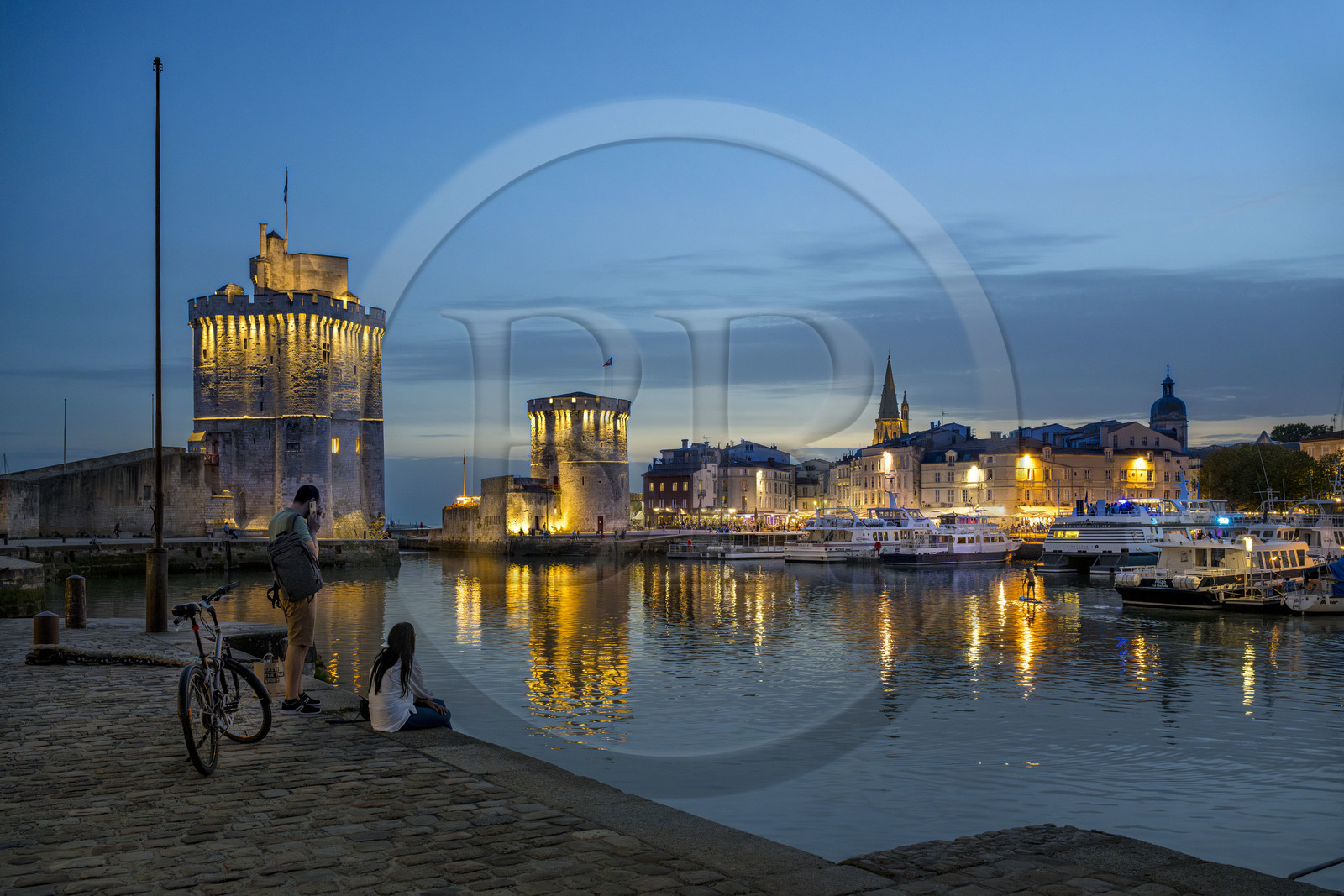 France, Charente Maritime, La Rochelle, the Old Port, Tour Saint Nicolas and Tour de la Chaine protect the entrance to the Old Port, the tour de la Lanterne in the background
