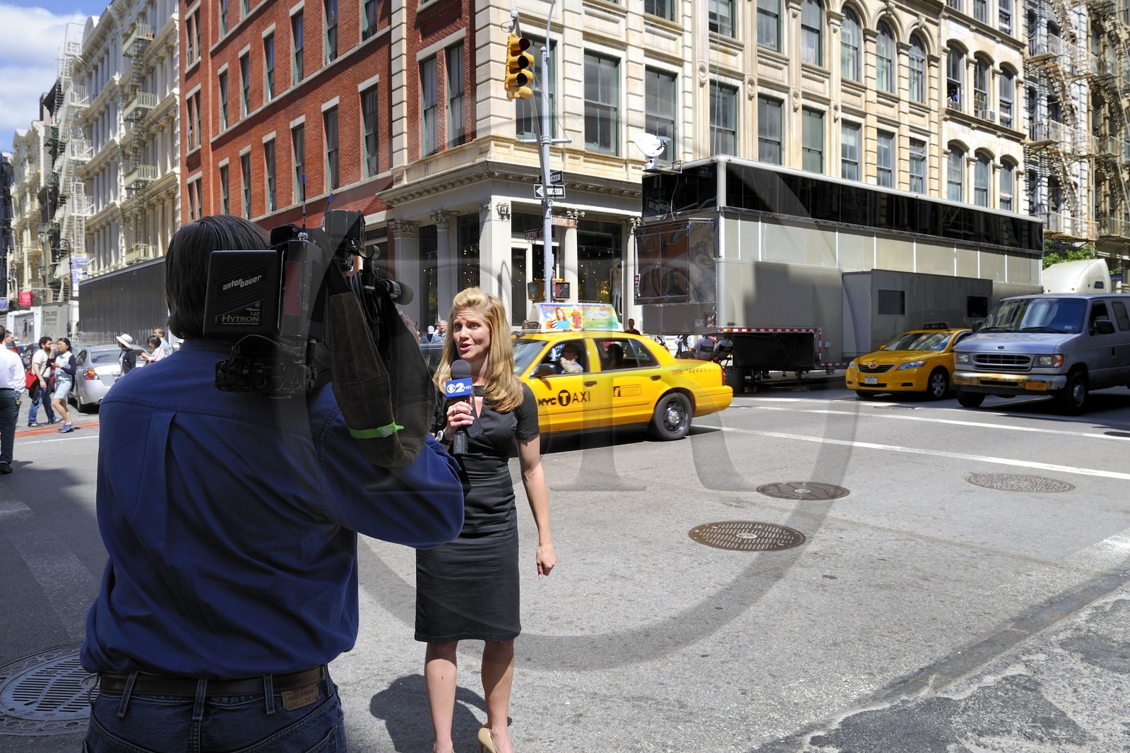 Etats-Unis, New York, Manhattan, Soho, quartier historique des immeubles en Cast Iron sur Greene Street, tournage de Men in Black 3, la caravane géante de Will Smith