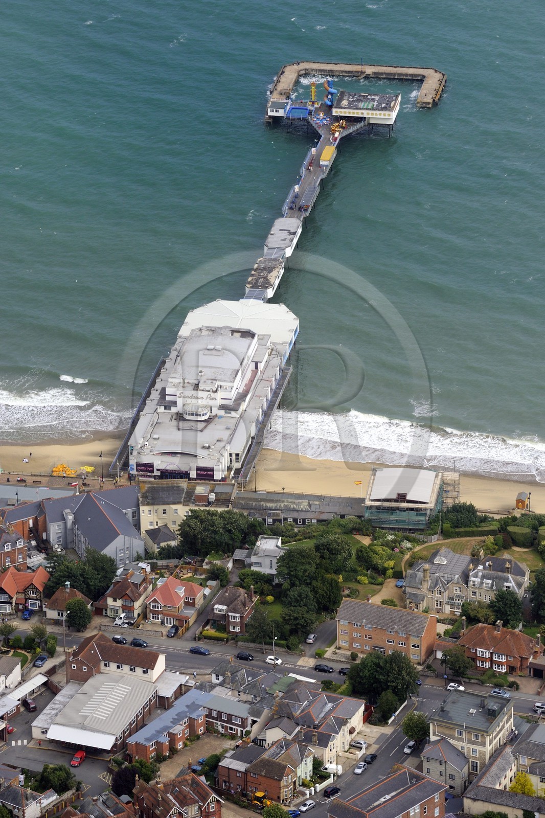 Royaume-Uni, Angleterre, Hampshire, Ile de Wight, la jetée de loisirs Sandown Pier (vue aérienne)