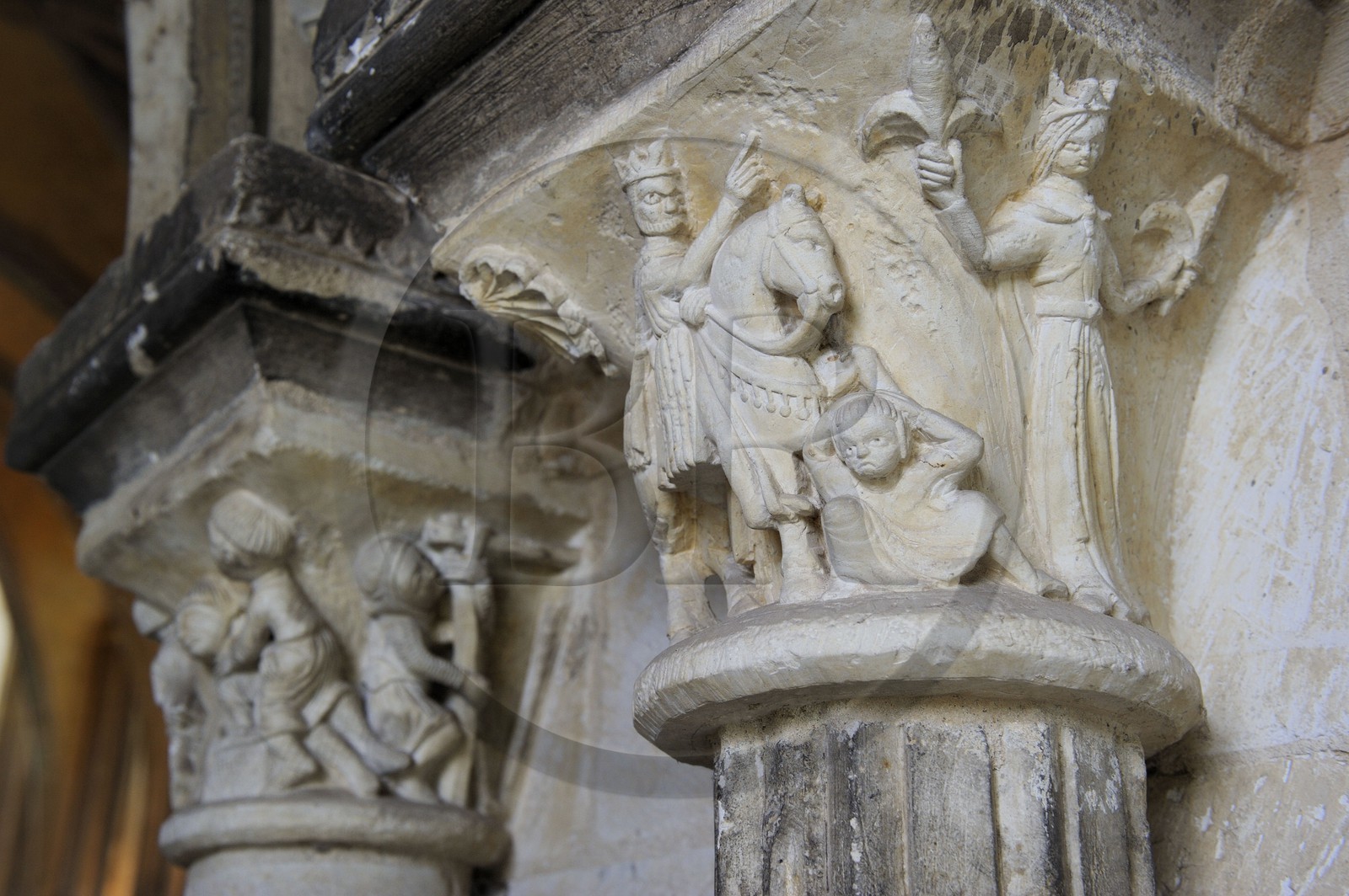 France, Seine-Maritime, Saint-Martin-de-Boscherville, Saint-Georges de Boscherville Abbey of the 12th century, historiated capital of the chapter room