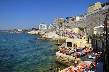 France, Bouches-du-Rhône (13), Marseille, quartier des Catalans, restaurant le Bistrot plage sous la Corniche du Président JF Kennedy