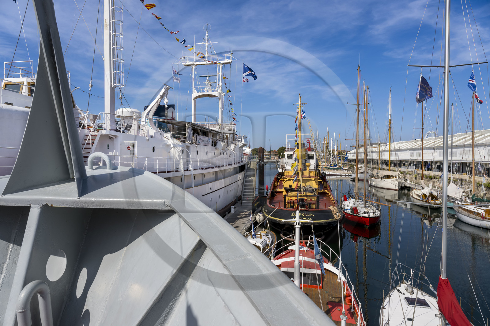 France, Charente Maritime, La Rochelle, the Basin of the great yachts, Maritime Museum, on the right the Frigate France I, flagship of the museum