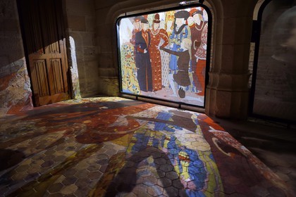 France, Seine Maritime, Rouen, the archiepiscopal palace, Historial Joan of Arc Museum, the former kitchens, projection of the meeting of the King and the Poitiers exams