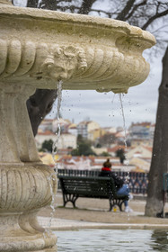 Portugal, Lisbon, Mirador de Sao Pedro de Alcantara fountain