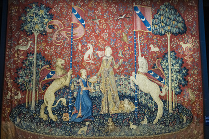 France, Paris (75), Musée de Cluny - Musée national du Moyen-Age, tapisseries de la Dame à la Licorne appelée Le Goût - un des 5 sens (vers 1500, laine et soie)