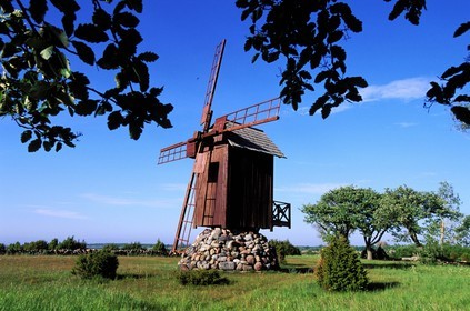 Estonie (Pays Baltes), île de Saaremaa, péninsule de Sorve, moulin à vent dans le village de Jamajala