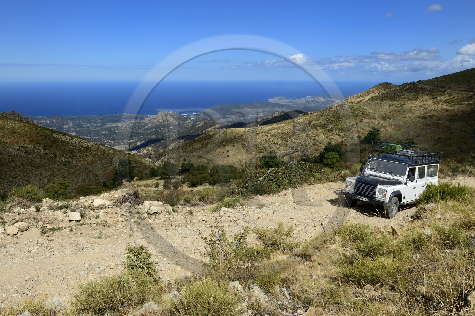 France, Haute Corse, Balagne, discovery of the Giussani in 4x4 vehicle using a track around the Bocca di a Battaglia