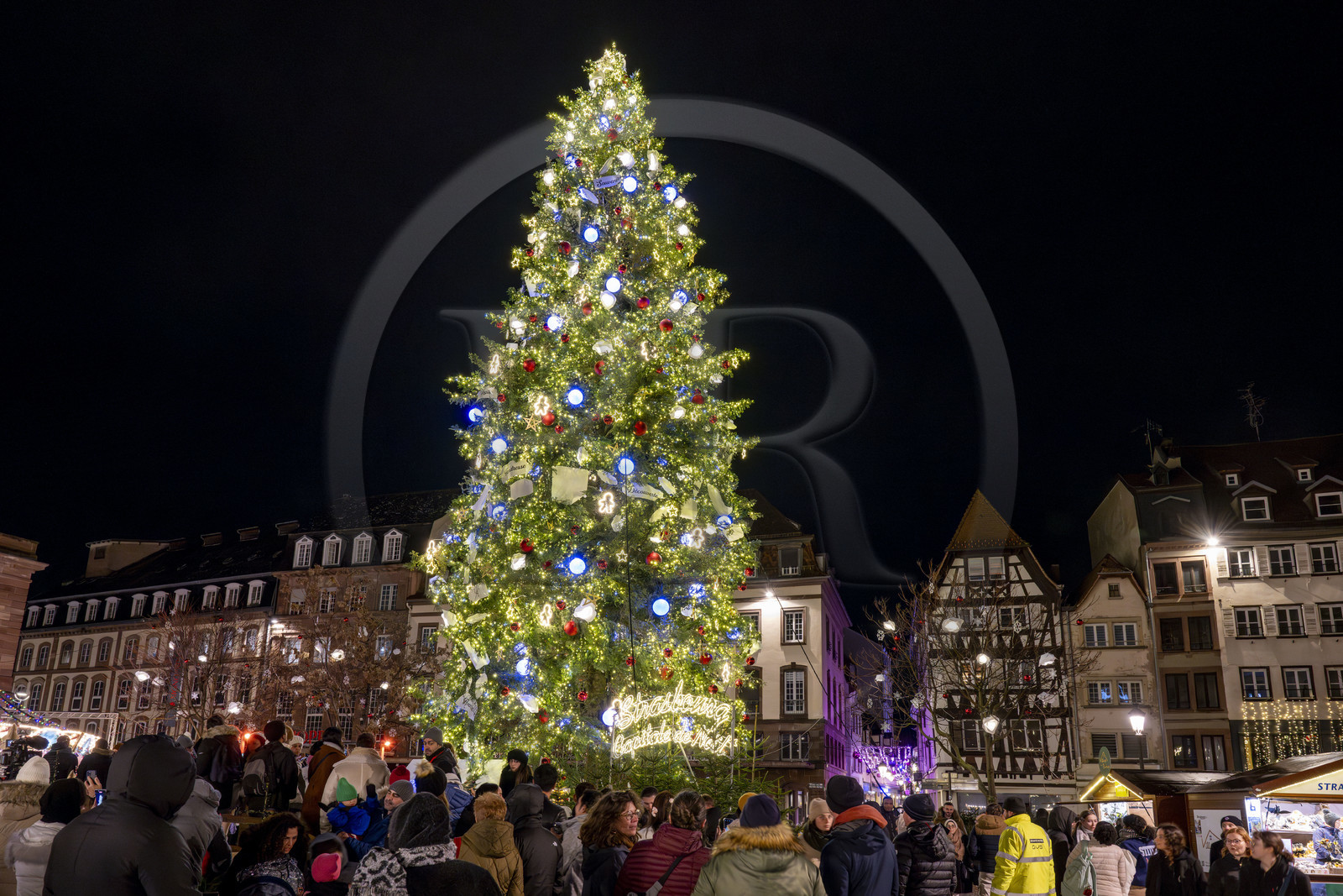 France, Bas Rhin, Strasbourg, old town listed as World Heritage by UNESCO, the big Christmas tree in place Kléber