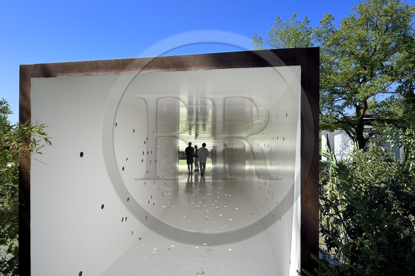 France, Var, Le Muy, Fondation Bernar Venet, inside the tube-bridge, work by Bernar Venet above the river Nartuby