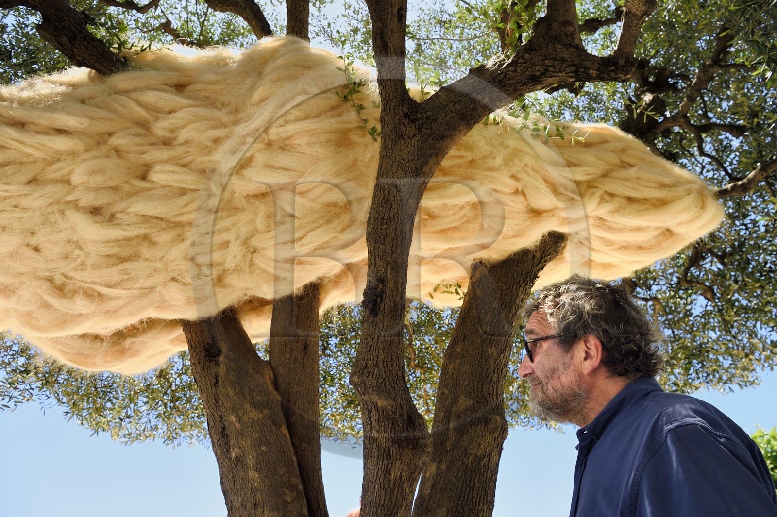 France, Alpes-Maritimes, Saint Paul de Vence, Olivier Kaeppelin President of the International Biennale of Saint-Paul de Vence, La Nebuleuse des  Dryades (The Nebula of the Dryads) (2021) work by Charles Le Hyaric