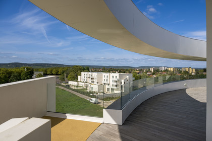 France, Cote d'Or, Climats terroirs of Burgundy listed as World Heritage by UNESCO, Beaune, the Cité des vins et climats de Bourgogne by the Siz’-ix agency with the architect Emmanuelle Andreani