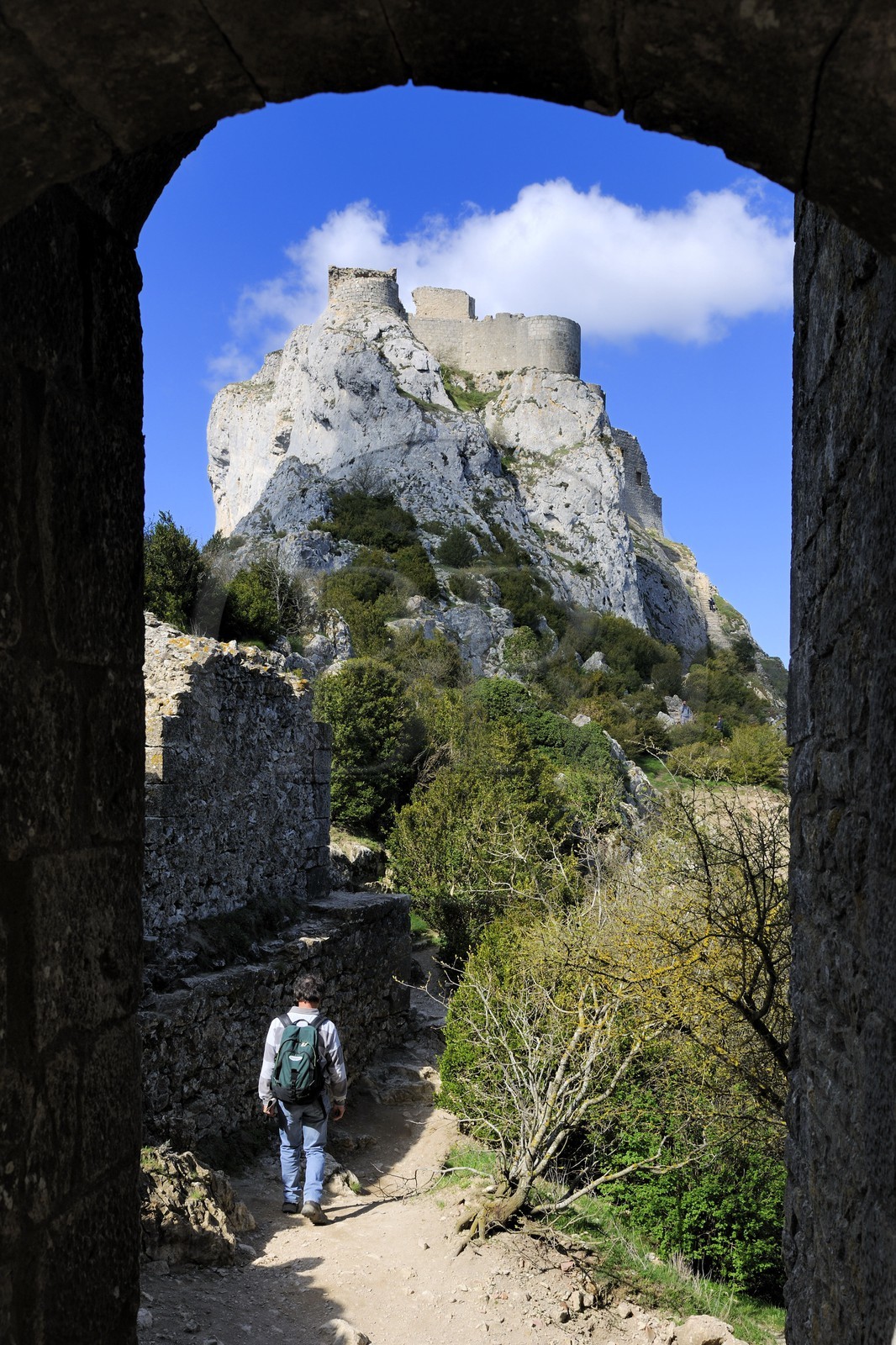 France, Aude (11), Pays Cathare, le château de Peyrepertuse du XIIe siecle, le château Saint-Georges dans la partie haute