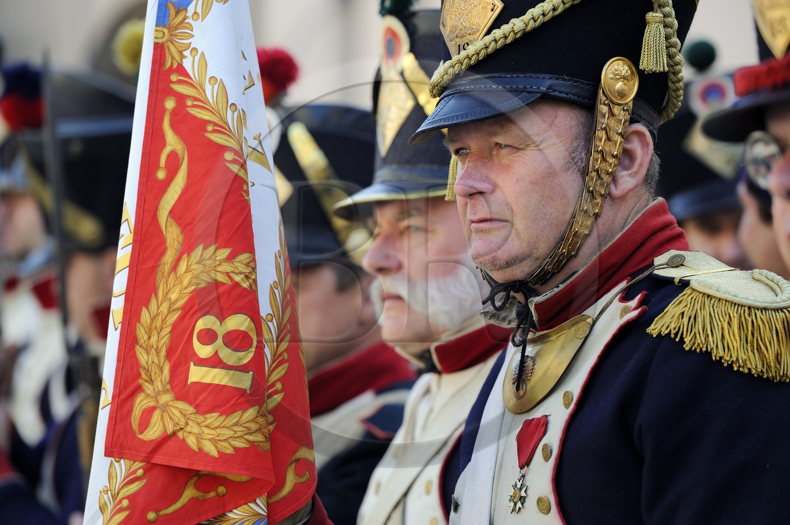 Italie, Ligurie, Sarzana, Napoleon Festival, soldats français de la Grande Armée du 18ème Régiment d'Infanterie de Ligne dont la devise était Valeur et Discipline