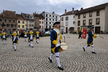 France, Vosges, Senones, capital of the former principality of Salm Salm which used to be part of France in 1793, changing of the guard in courtyard of the former Abbey