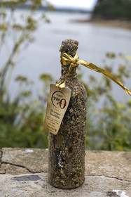 France, Finistère, Carantec, vin d'O, bottle of red wine submerged in the Bay of Morlaix