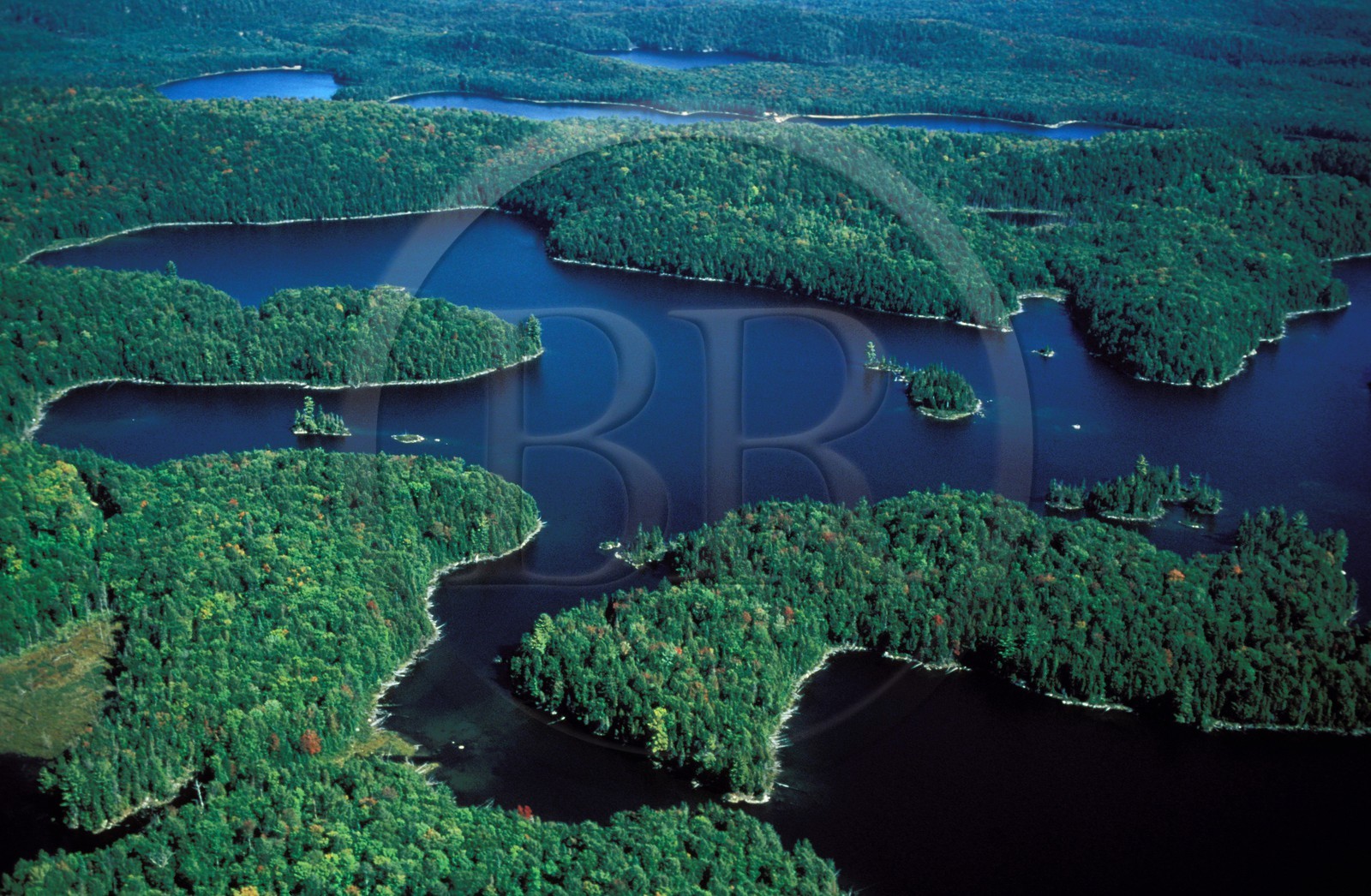 Canada, Quebec Province, lakes and forests of Upper Laurentians (aerial view)
