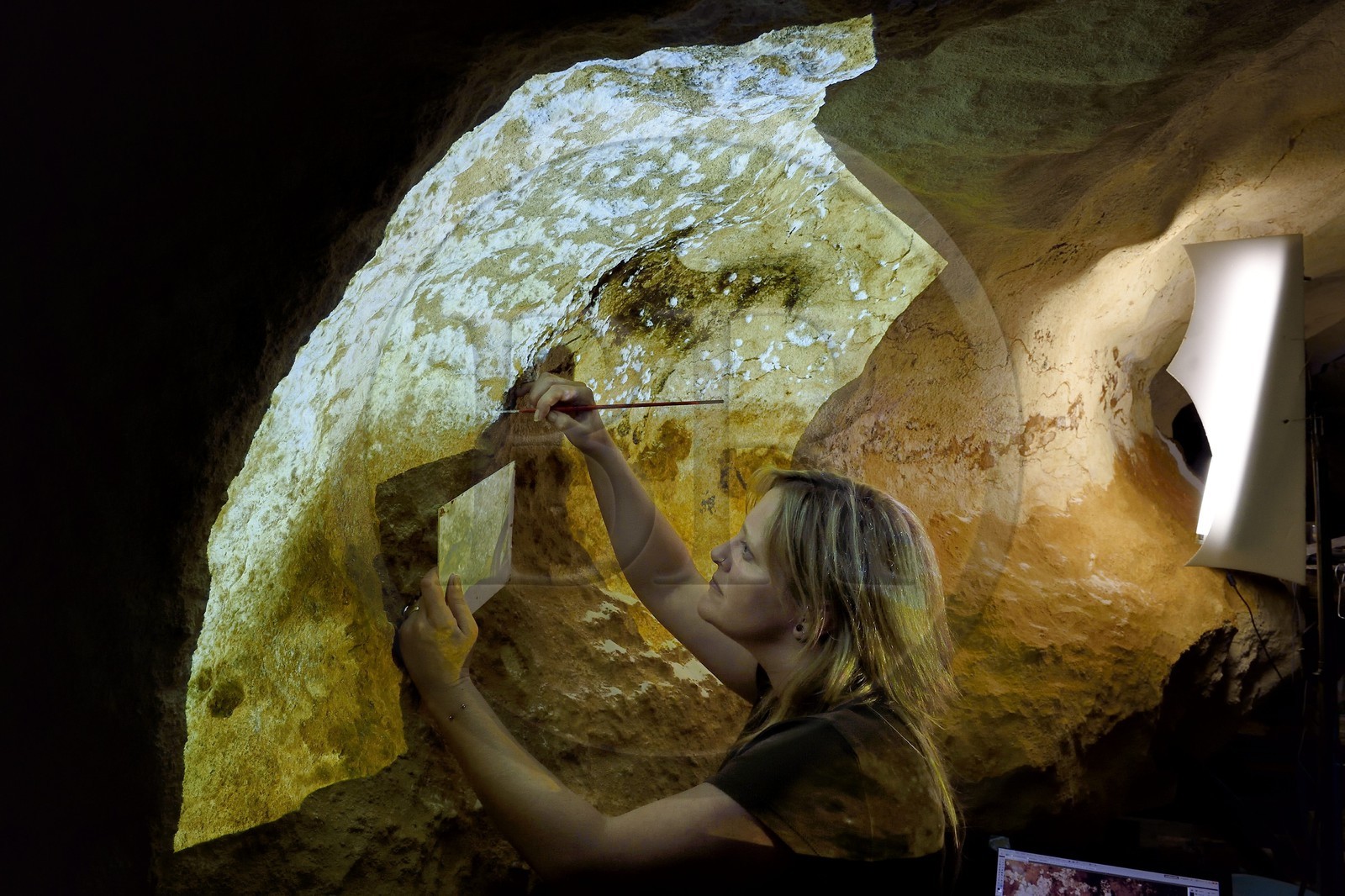 France, Dordogne, Montignac, the Atelier des Fac-Similés du Périgord (Perigord's Facsimile Workshop AFSP) specialised in mineral reproduction of prehistoric painted walls using “stone veil” patented technique and in charge of the Lascaux cave’s walls faithfull reconstitution, reproductions of the paintings by the painter-copyist Beth, compulsory mention Atelier des Fac-Similés du Perigord