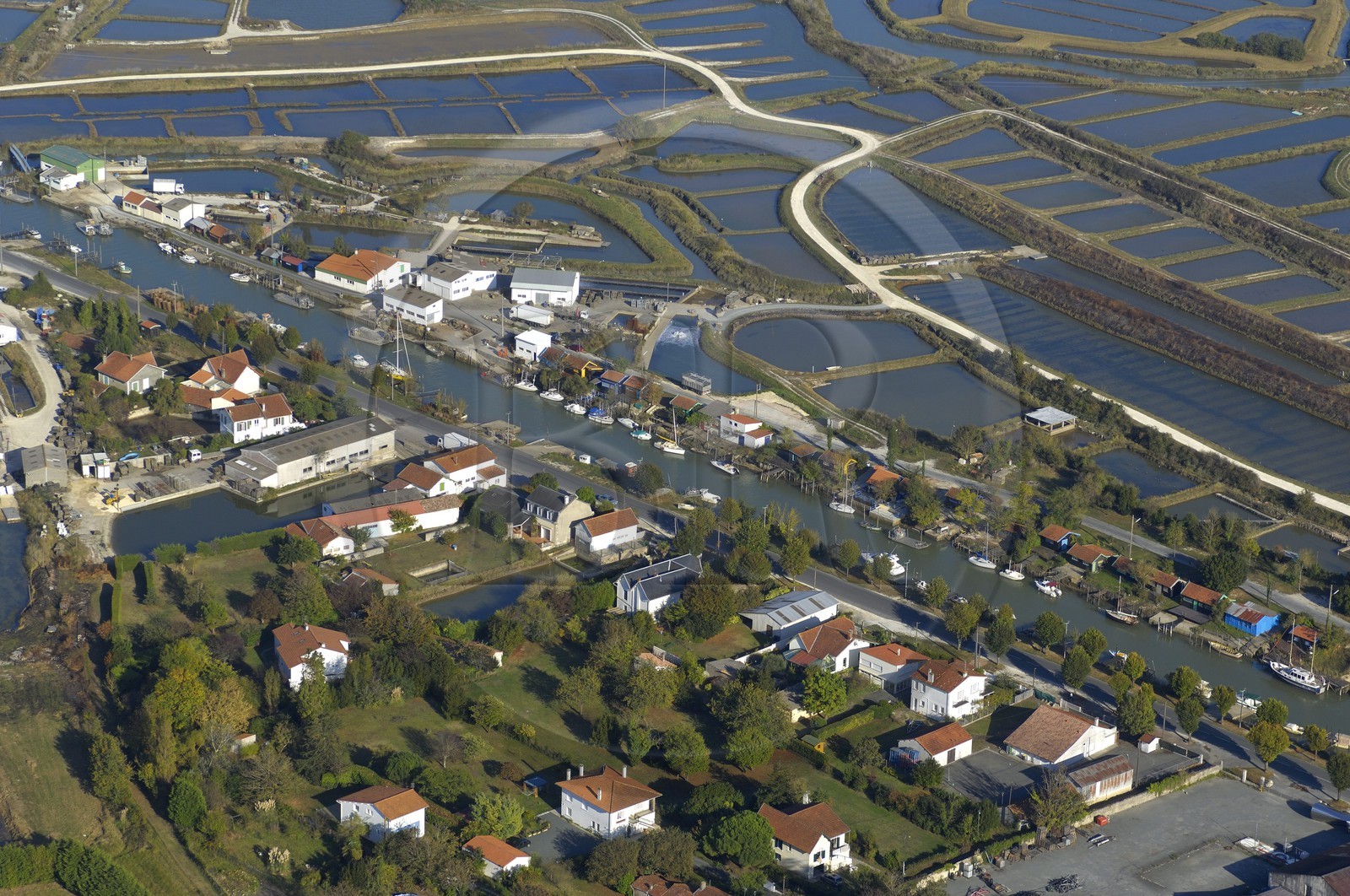 France, Charente-Maritime (17), bassin de Marennes-Oléron, La Tremblade, port de la grève (vue aérienne)