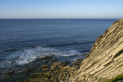 France, Pyrenees Atlantiques, Basque Country coast, the Basque Corniche, Urrugne, the Atlantic coast towards Socoa, flysch cliffs