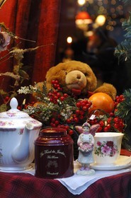 France, Bas Rhin (67) Strasbourg a Noel, decoration de Noel du restaurant et magasin de thé Au fond du Jardin