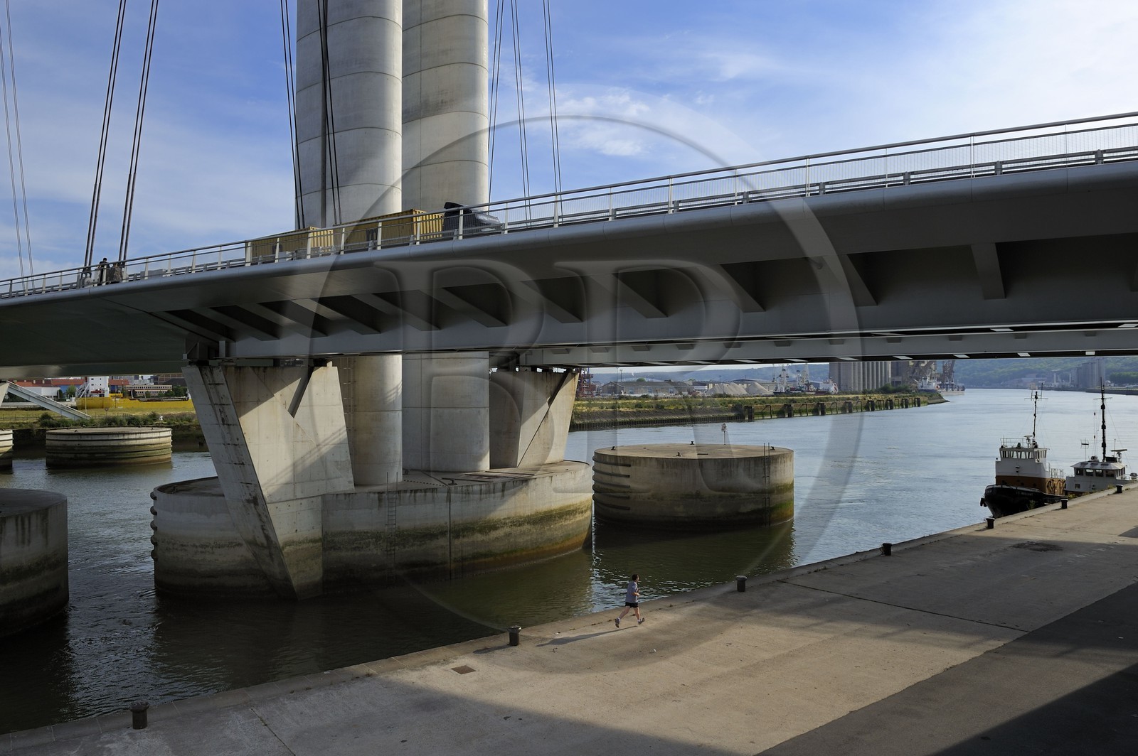 France, Seine Maritime, Rouen, Gustave Flaubert lift bridge over the Seine river and the port