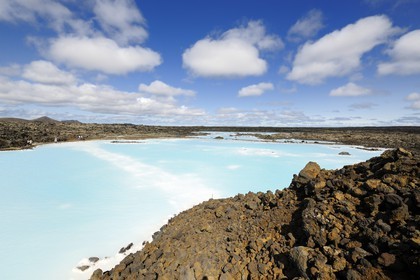 Iceland, Grindavik, the Blue Lagoon with waters rich in silica (Geothermal Plant)