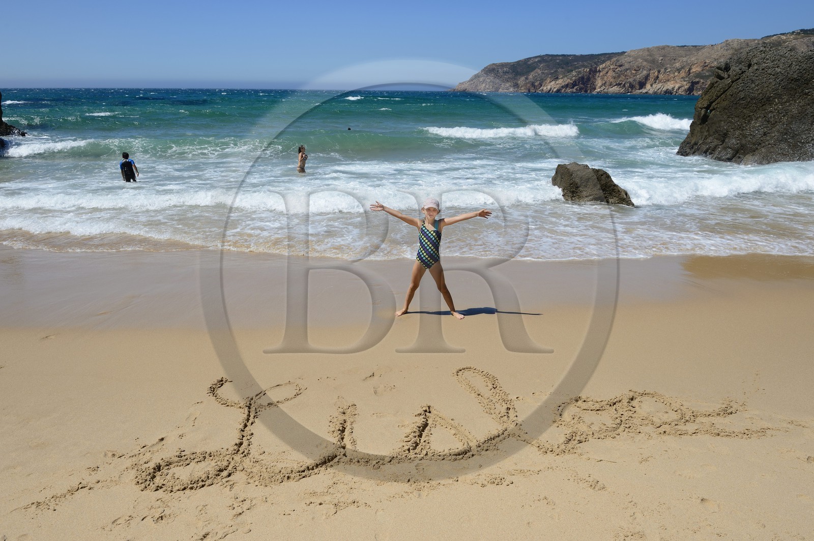 Portugal, région de Lisbonne, Cascais, petite plage sauvage de Abano au nord de la plage de Guincho sur la côte d'Estoril