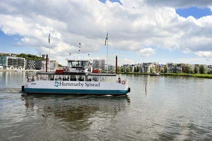 Sweden, Stockholm, Hammarby Sjostad eco-neighborhood pioneer in sustainable development, ferry on the Hammarby lake