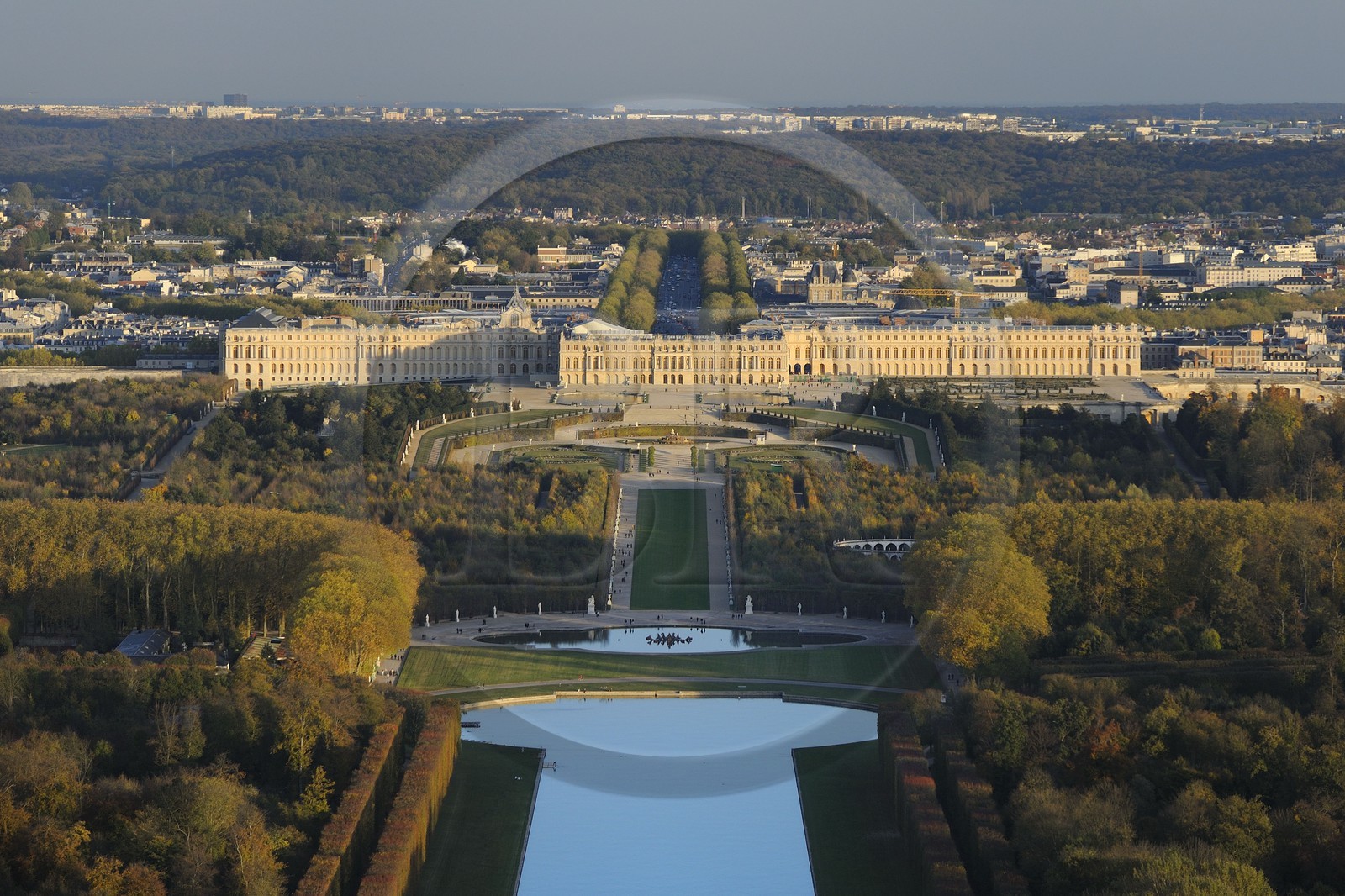 France, Yvelines, Chateau de Versailles Park, listed as World Heritage by UNESCO, the Grand Canal (aerial view)