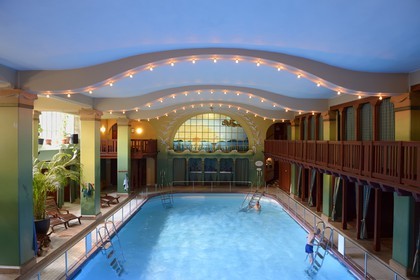 Sweden, Stockholm, Pool and Spa of Centralbadet located in a Modern Style building with garden dating from 1909