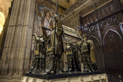 Espagne, Andalousie, Séville, la cathédrale, classé Patrimoine Mondial de l'UNESCO, mausolé de Christophe Colomb (mausoleo de Colon)