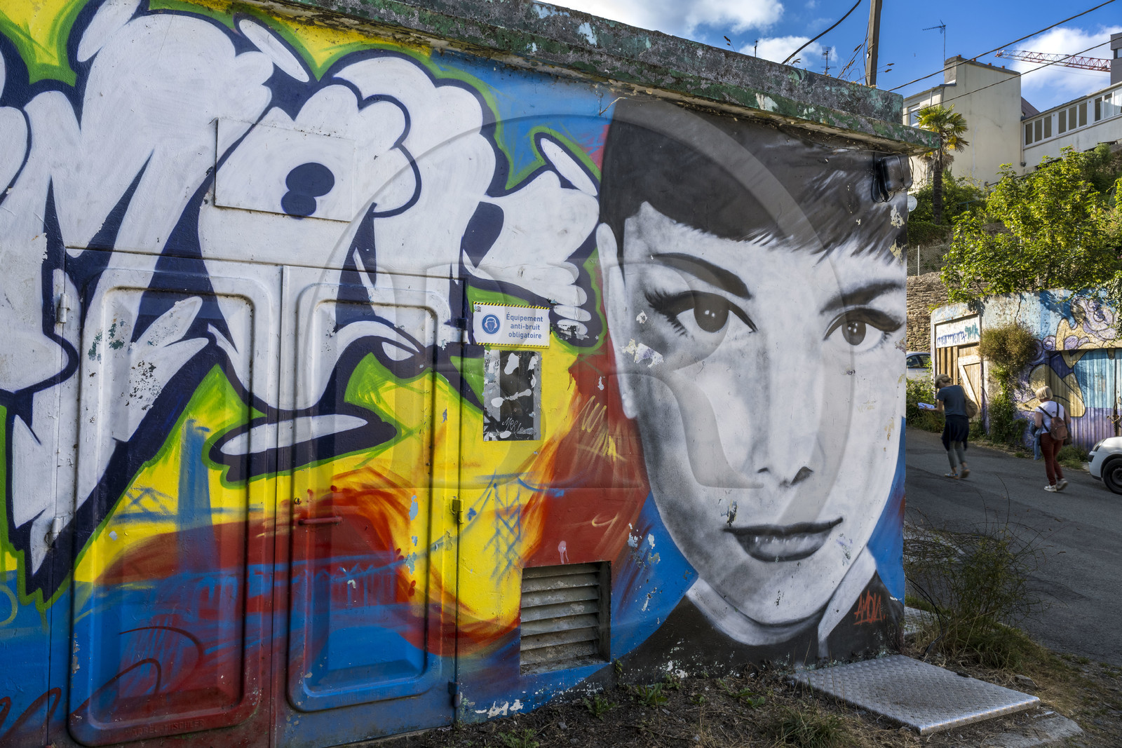 France, Finistère (29), Brest, la Saint Malo dans le vallon du Pontaniou en contrebas du plateau des Capucins dans le quartier de Recouvrance, street art, représentation de Audrey Hepburn