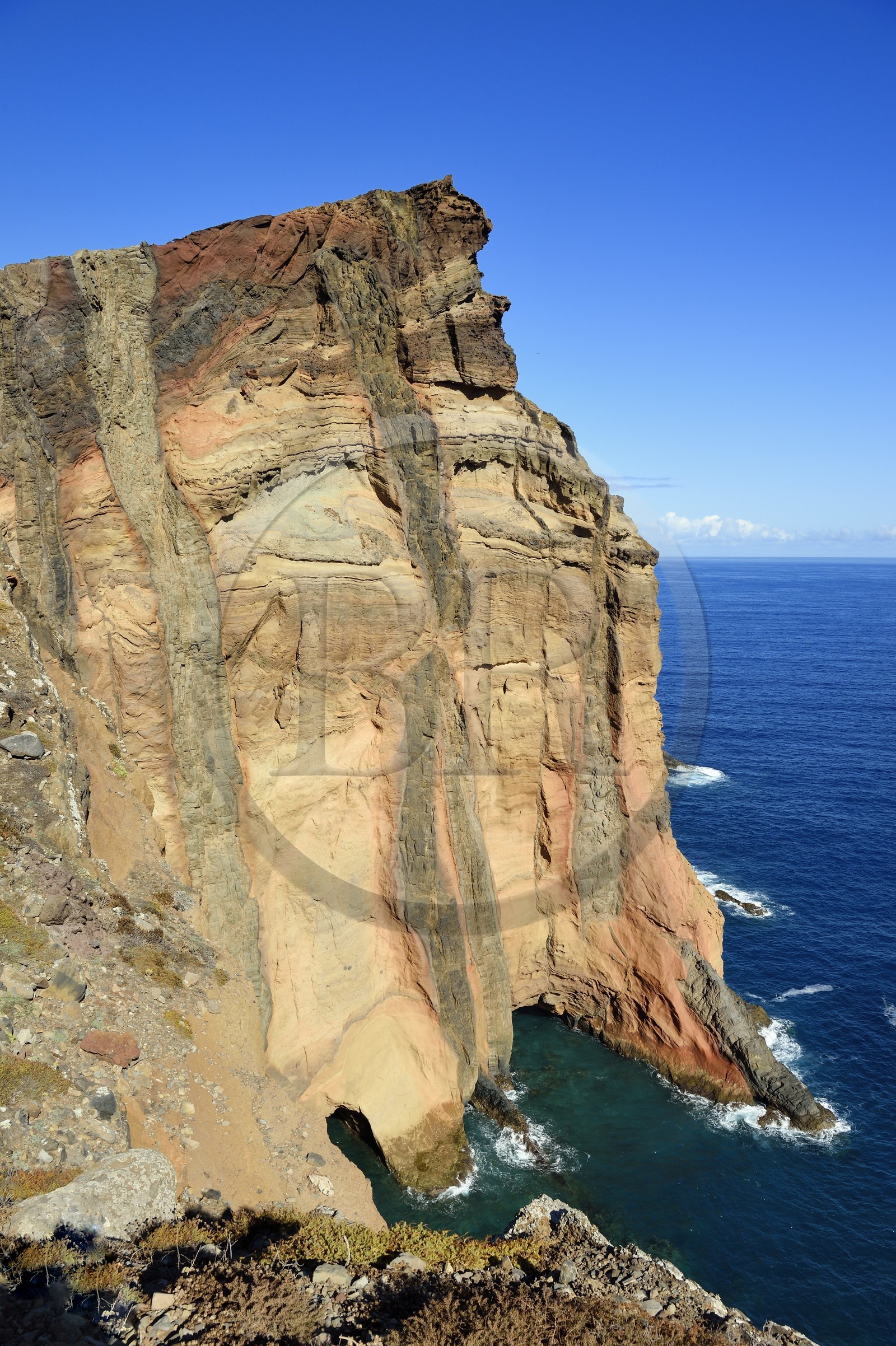 Portugal, Madeira Island, Ponta de Sao Lourenço nature reserve cliffs in the far east of the island, basalt vein