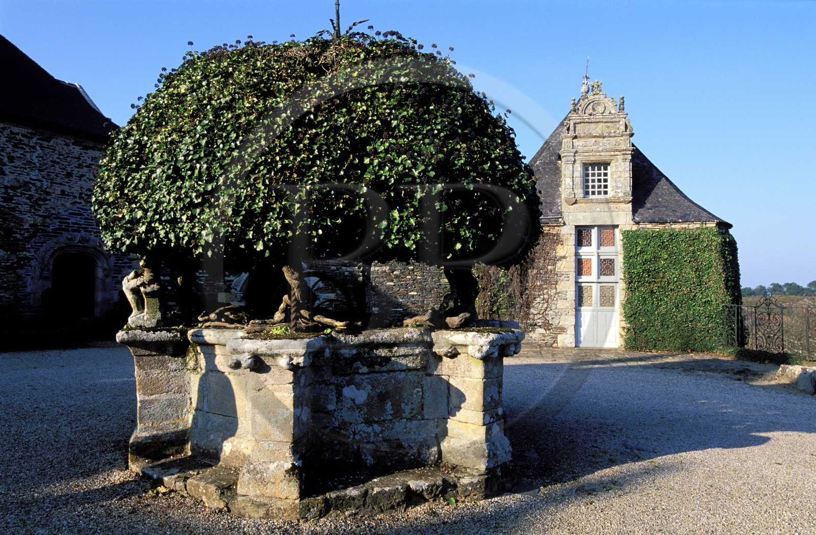 France, Morbihan (56), Rochefort-en-Terre, le grand puits circulaire du château