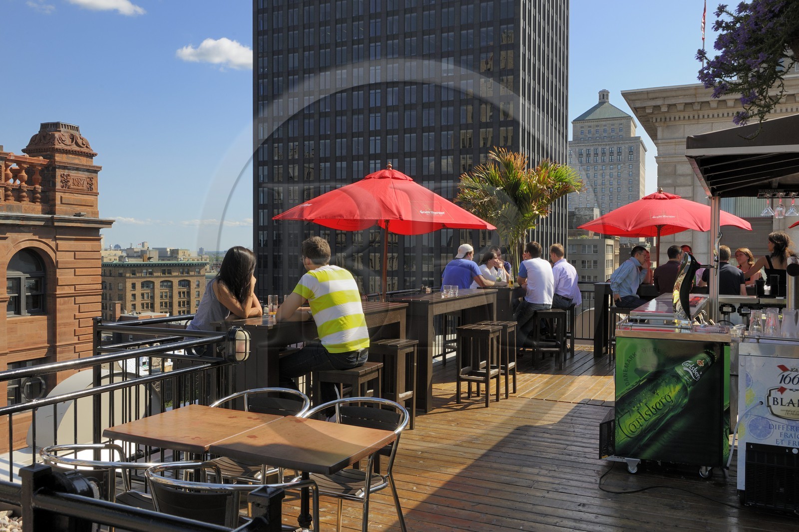 Canada, province de Québec, Montréal, quartier du Vieux-Montréal, le Vieux-Port, café terrasse de l'hotel de la place d'arme