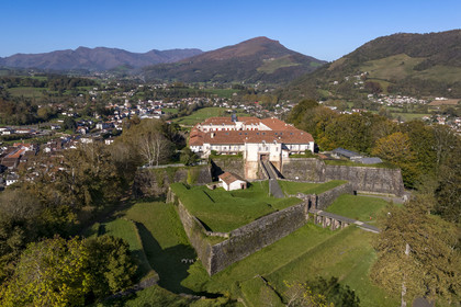 France, Pyrenees Atlantiques, Basque Country, Saint Jean Pied de Port, the citadelle consolidated by Vauban (aerial view)