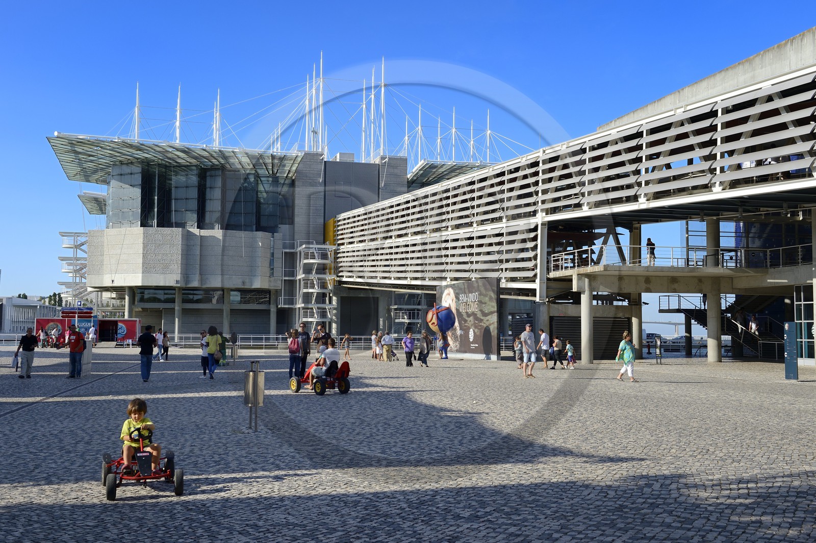 Portugal, Lisbon, Parque das Nações (Nations' Park) built for the Universal Expo 98 World Exhibition, Oceanário (Oceanarium) and pedal buggy