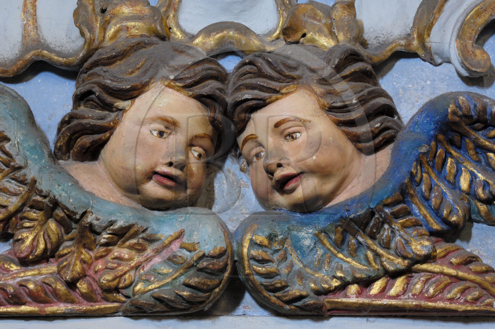 Brazil, Minas Gerais state, Ouro Preto, historical center listed as World Heritage by UNESCO, igreja Nossa Senohora da Conceiçao, Our Lady of Conception church, two cherubs (Gold Route, Estrada Real)