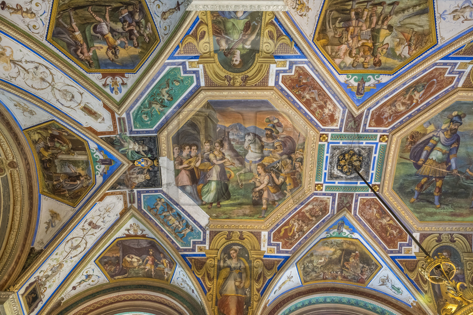 Italy, Liguria, Genoa, Rolli Palace listed as World Heritage by UNESCO, the palazzo Interiano Pallavicino built in 1567, fresco on the ceiling of the loggia on the first noble floor