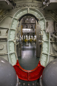 France, Loire Atlantique, Saint Nazaire, the Espadon submarine (S637), the first submarine of the French Navy to dive under the ice floe in 1964, sheltered in the bunker of the Fortified Lock of the former German submarine base built during the last world war
