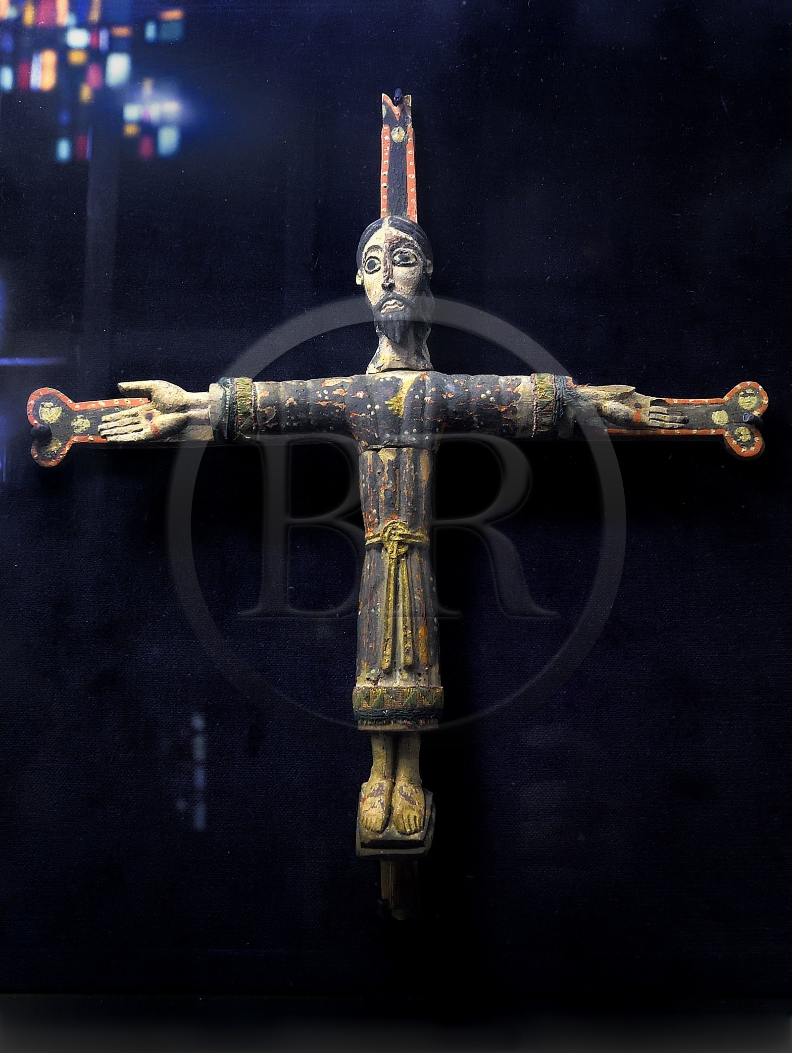 France, Haute Loire, Aiguilhe, a town bordering Puy-en-Velay, Routes of Santiago de Compostela in France listed as World heritage by UNESCO, the Saint-Michel d'Aiguilhe Chapel, Romanesque Christ of the 11th century