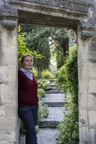 France, Gard, Villeneuve les Avignon, Marie Viennet in her gardens of the former Benedictine abbey of Saint André