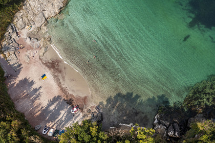 France, Morbihan, Groix Island, Red Sands beach (aerial view)