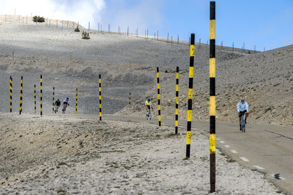 France, Vaucluse, Parc Naturel Regional du Mont Ventoux, Bedoin, bike ascent of Mont Ventoux by the D974 road on the southern slope towards the summit